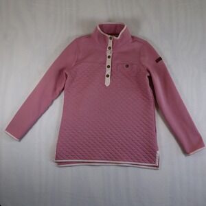 LL Bean Quilted Snap Mock Neck Pullover Women's Small Pink Sweatshirt Fleece